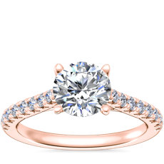 Anillo de compromiso moderno con diamantes Trellis en oro rosado de 14k